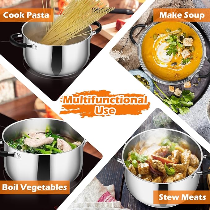 P&P CHEF Stainless Steel Stock Pot, 5 Qt Cooking Soup Pot with Visible Lid for Pasta, Tri-Ply Bottom & Dual Heatproof Handles, For Induction Gas All Stoves, Non-Toxic & Dishwasher Safe - Image 5