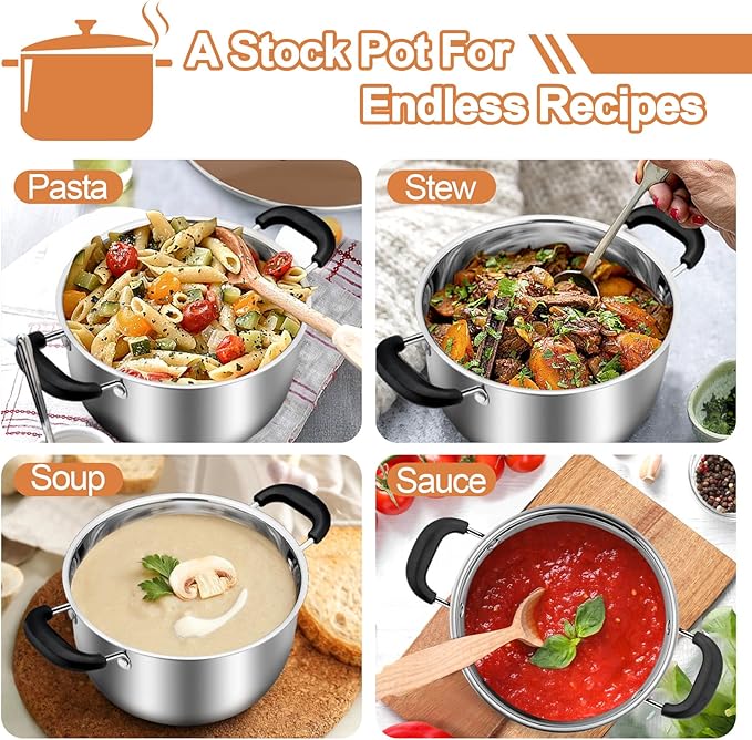 TeamFar Stock Pot 4qt, Stainless Steel Stock Soup Pasta Pot with Lid, Double Heatproof Handles, Non Toxic & Healthy, Easy Clean & Dishwasher Safe - Image 5