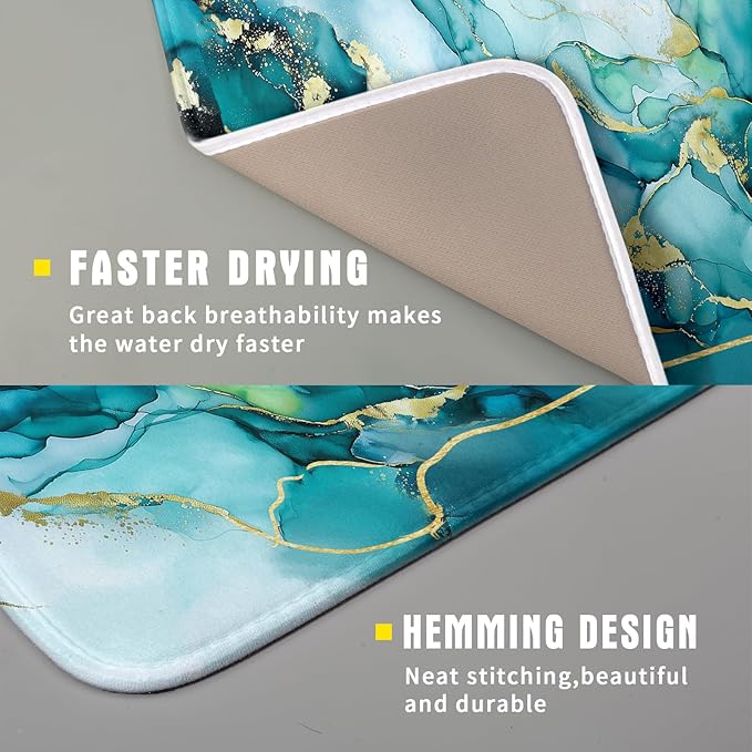 Giwawa Teal Marble Dish Drying Mat Turquoise Blue Marbling Print Dish Drainer Mats 16"x18" Modern Granite Microfiber Reversible Dish Drying Rack Pad Protector for Kitchen Countertop Decor