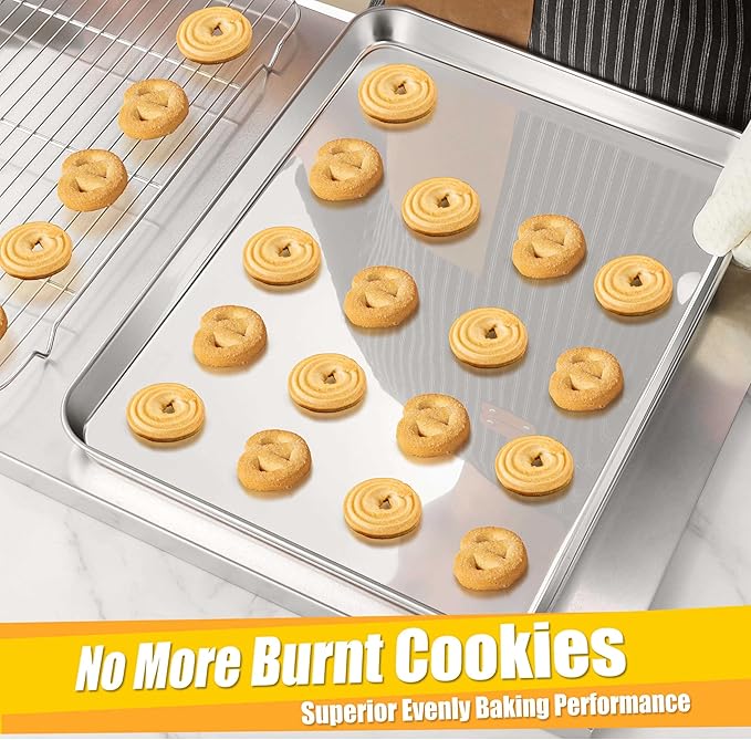 Homikit 1 Pack Baking Sheet, 18 x 13 Inches Stainless Steel Large Cookie Pan, Heavy Duty Metal Half Sheet Tray for Oven Baking Roasting Cooking, Rustproof & Nonstick, Dishwasher Safe - Image 4