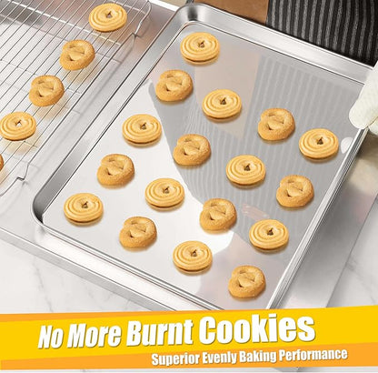 Homikit 1 Pack Baking Sheet, 18 x 13 Inches Stainless Steel Large Cookie Pan, Heavy Duty Metal Half Sheet Tray for Oven Baking Roasting Cooking, Rustproof & Nonstick, Dishwasher Safe - Image 4