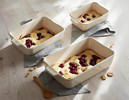 Kook Ceramic Bakeware Set, Rectangular Baking Dishes, For Casseroles, Lasagna, Cake, Small, Medium & Large Pans, Microwave & Dishwasher Safe, Set of 3, (Ivory) - Image 4