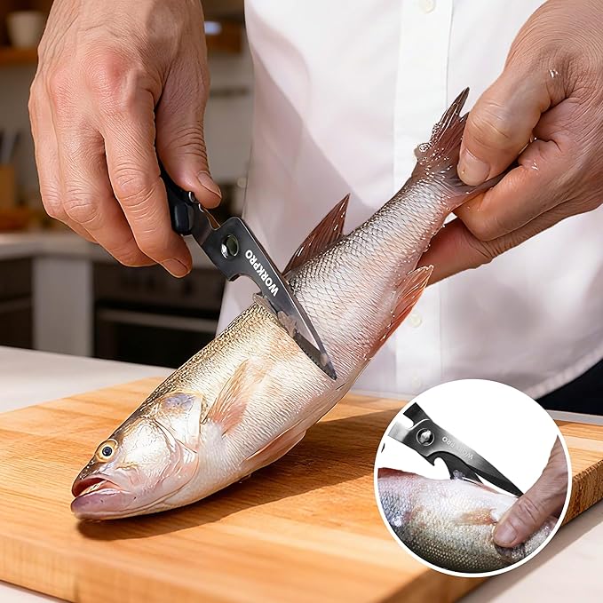 WORKPRO Kitchen Scissors, All Purpose Kitchen Shears with Detachable Stainless Steel Blades, Titanium Coated for Easy Cleaning, Heavy Duty for Meat, Fish, Nuts, Vegetables, Protective Cover Included - Image 5
