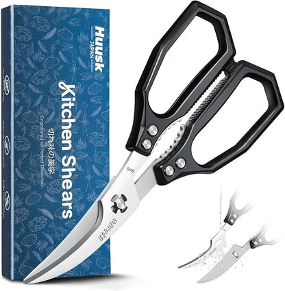 Huusk Black Multi-Purpose Seafood Scissors - Easy to Take Apart for Thorough Cleaning -Sharp Kitchen Shears with Oversized Handles for Less Strain - for Crab, Shrimp,Christmas Gift for Men and Women