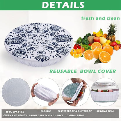 10Pcs Reusable Bowl Covers In 5 Size, Stretch Cloth Fabric Dish Cover Kitchen Storage Containers Lids for Fruits Food Leftover Dough Bread Proofing