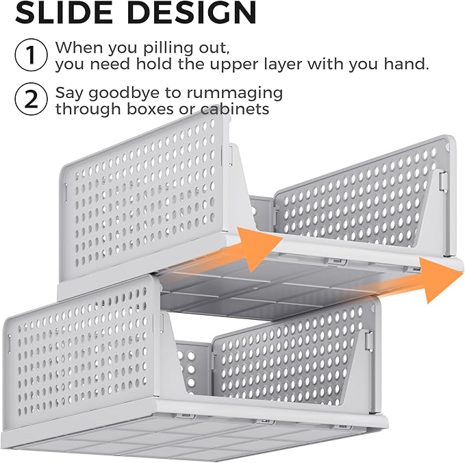 Pinkpum Grey 6 Pack Closet Organizers Storage Bins, Stackable Plastic Drawer Basket for Clothing, Stackable Storage Bins Shelf Storage Container for Closet Wardrobe Bedroom Bathroom Office - Image 7
