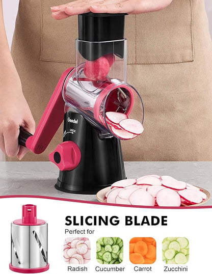 Geedel Rotary Cheese Grater, Kitchen Mandoline Vegetable Slicer with 3 Interchangeable Blades, Easy to Clean Rotary Grater Slicer for Fruit, Vegetables, Nuts - Image 3