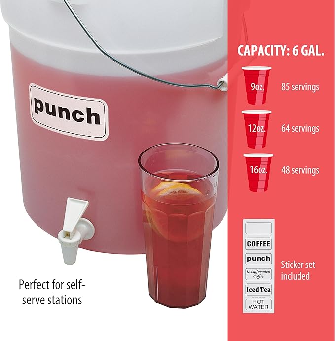 Cambro DSPR6148 SIX-GALLON (22,7 L) BEVERAGE DISPENSER, White, 22 Quart Case of 1 - Image 4