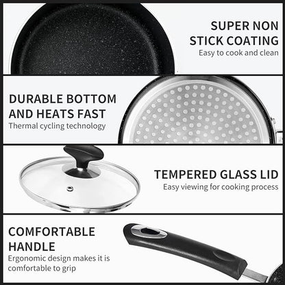 Nonstick Saucepan Set - 2 Quart and 3 Quart,Ultra Non Stick Sauce Pan Small Pot with Glass Lid,Great for Home Kitchen Restaurant,Black - Image 6
