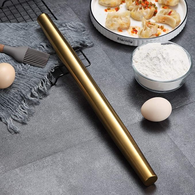 Berglander Gold Rolling Pin, 16.7 Inches Stainless Steel Matte Finish With Gold Titanium Plating Rolling Pin For Baking, Pizza, Dough, Pie, Cookie, Essential Kitchen Utensil Gift Ideas For Bakers. - Image 3