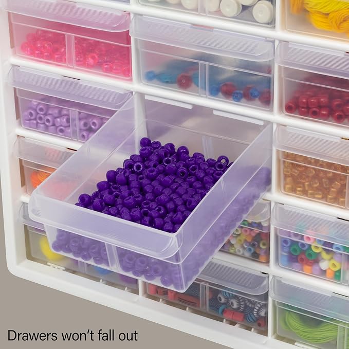 Akro-Mils 24-Drawer Plastic Drawer Storage Cabinet for Garage Organization, Bead Organizer, Building Bricks Storage, Teacher Toolbox, Makeup Organizer, 20-Inch W x 6-Inch D x 16-Inch H, 10124 White - Image 9