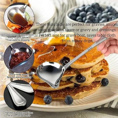2-Pack Gravy Spoon Small Ladle for Sauce/Gravy / .1 Ounce mini Stainless Steel Ladle with Pouring Spout Gravy Drizzle Spoon. (Gold & silver)