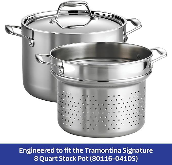 Tramontina Signature Stainless Steel Pasta Strainer Insert for Pot, Basket compatible with 8-Quart Stock Pot - Image 4