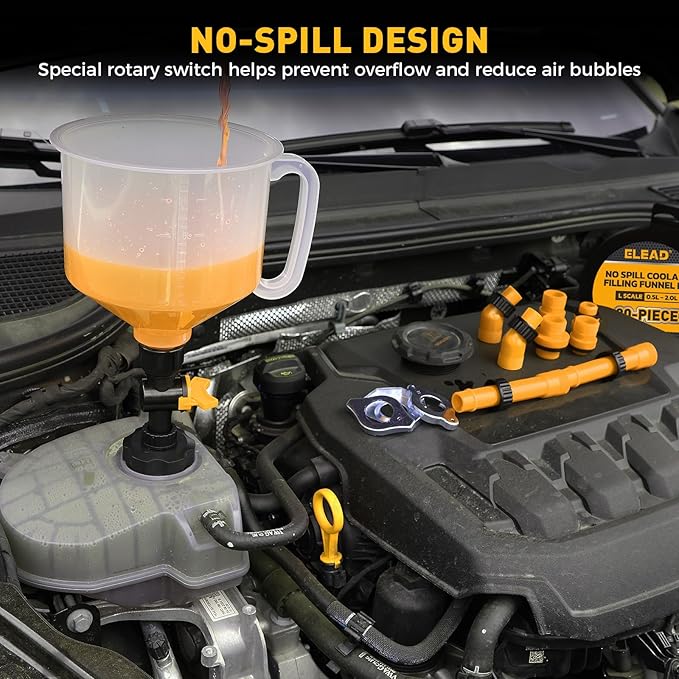 20-Piece No-Spill Coolant Funnel Kit, Cooling System Funnels Kits, Spill Proof Funnel Bleeder, Radiator Funnels Kit with Adapters, Extensions, Flexible Hose, Circular-Funnel, Towel for Automotive Use - Image 8