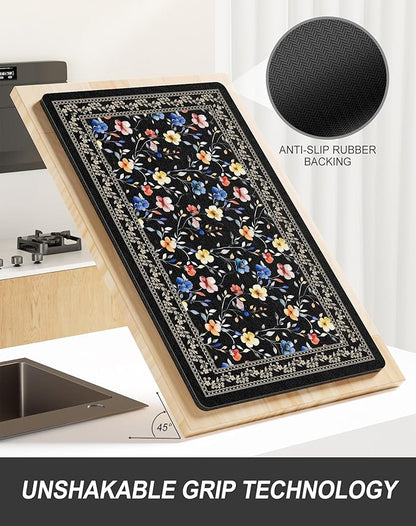 Rnivvi Dish Drying Mat for Kitchen Counter, XL 15 x 24" Cute Flower Theme Super Absorbent Drainer Pad, Non-Slip Heat Resistant Coffee Bar Mat for Coffee Machine Station Accessories,Retro Dish Rack Pad - Image 5