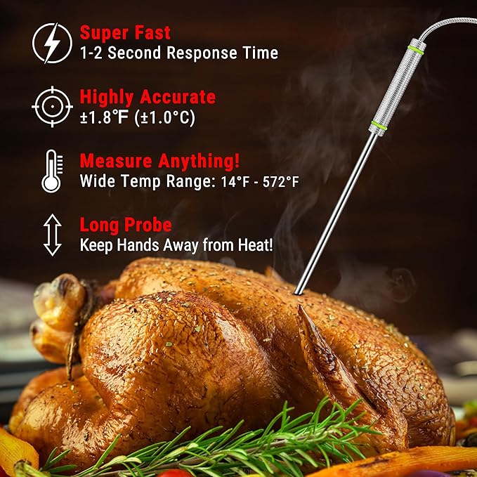 TempPro TP17H Digital Meat Thermometer with 4 Temperature Probes, HI/Low Alarm Smoker Food Thermometer with Colored Backlit LCD, BBQ Thermometer for Cooking Grill Kitchen Oven (Previously ThermoPro) - Image 6