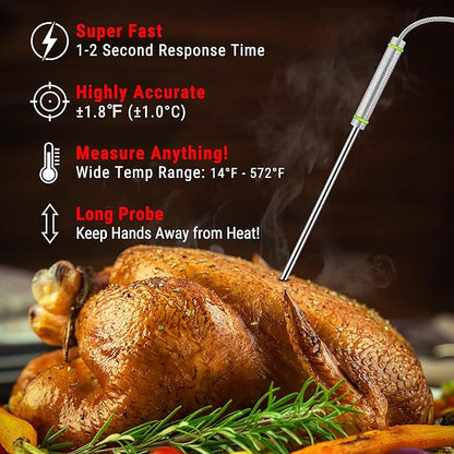 TempPro TP17H Digital Meat Thermometer with 4 Temperature Probes, HI/Low Alarm Smoker Food Thermometer with Colored Backlit LCD, BBQ Thermometer for Cooking Grill Kitchen Oven (Previously ThermoPro) - Image 6