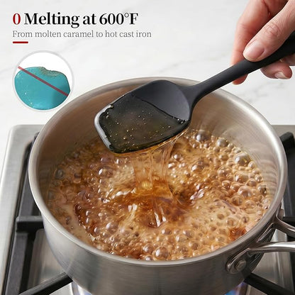 600ºF Heat Resistant Spatulas, High Heat Food Safe Semless Kitchen Silicone Scraper Set for Cooking Baking Mixing Scraping Stirring Nonstick Cookware Pan Bowl (2Pcs,Black)
