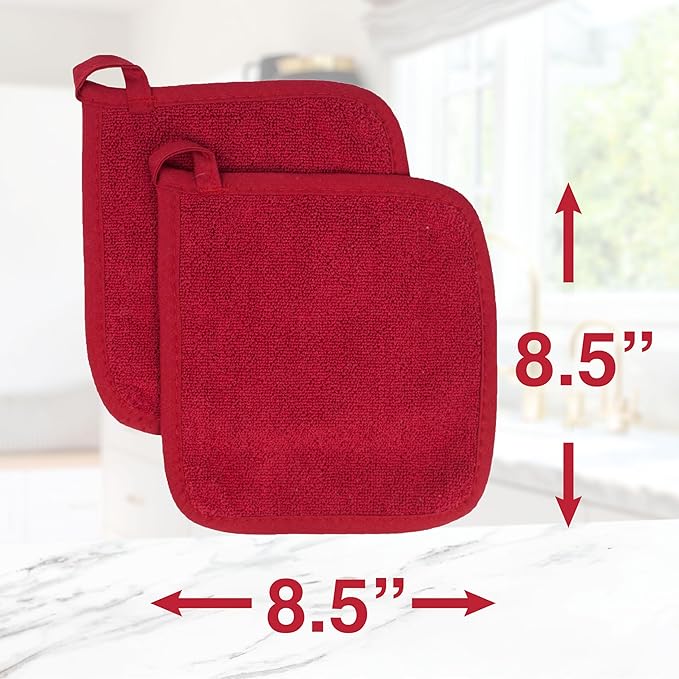 RITZ Terry Potholder & Hot Pad: Unparalleled Heat Resistant, Durable 100% Cotton – Ergonomically Designed for Optimal Grip – Easy-Care Machine Washable – 4-Pack, Paprika Red - Image 7