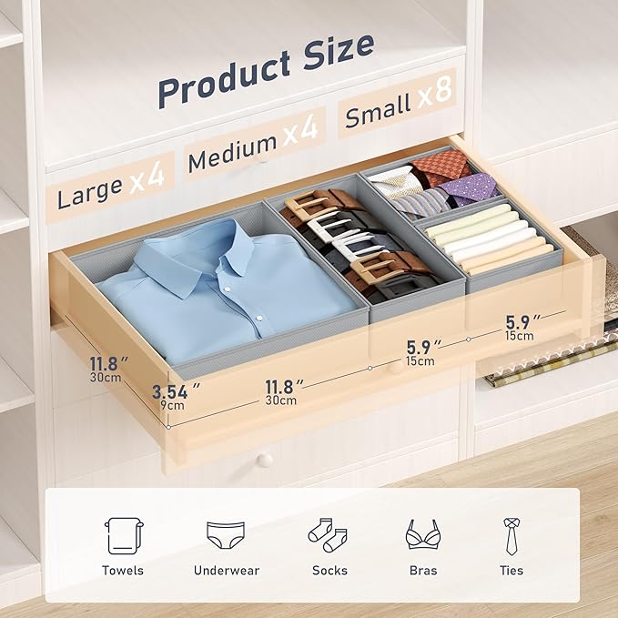 DIMJ Drawer Organizer Clothes - 16 Pack Baby Dresser Organizer for Nursery, Foldable Drawer Organizer Bins for Closet Bedroom Organization, Fabric Clothes Storage Dividers for Underwears, Socks, Bras - Image 2