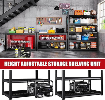 Set of 3 Garage Shelving-3000 lbs 5 Tier Storage Shelves, Adjustable Heavy Duty Metal Shelving Unit and Storage Large Wire Rack, Utility Steel Shelf for Warehouse Industrial-78 x46 x20, Black