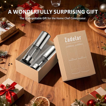 Rechargeable Electric salt and pepper grinder set with Storage Base,Automatic Refillable Salt and Pepper Shakers with LED Display,Upgraded Large Capacity,External Adjustable Coarseness for Mom Gifts
