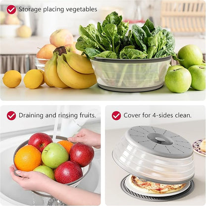 WVM Microwave Splatter Cover & Mat, Vented Collapsible Splatter Guard dish Plate lid & Silicone Round Kitchen Mat for Food, Meal Prep, Grey - Image 5