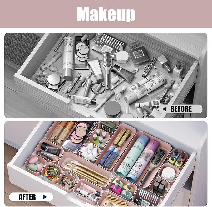 Plastic Drawer Organizers, 10 PCS Drawer Organizer Bins, Bathroom and Vanity Organizer Plastic Tray, Makeup organizer and storage for Makeup, Bedroom, Kitchen Gadgets Utensils and Office (Pink) - Image 8