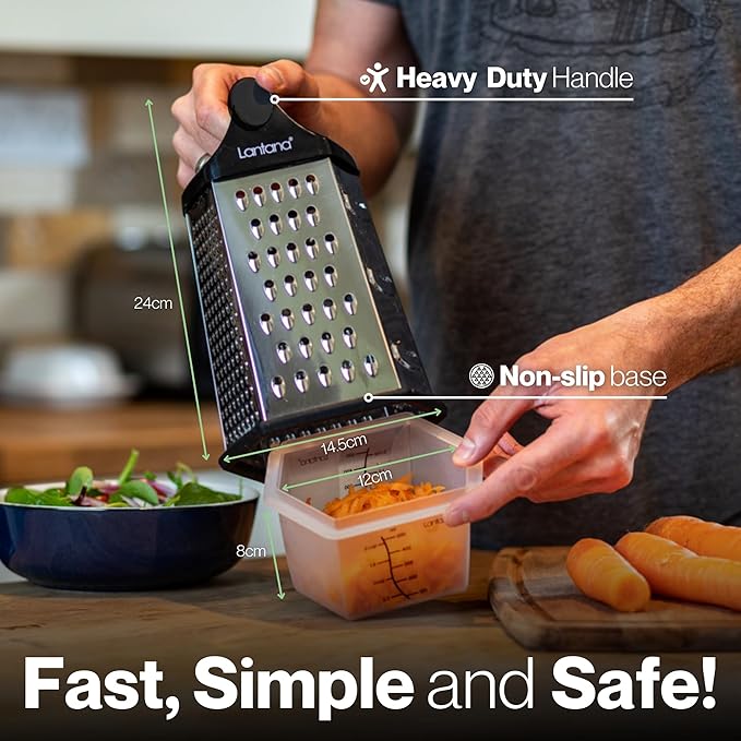 Lantana Cheese Grater for Kitchen with Container & Lid - Handheld Stainless Steel Box Food Shredder with Handle and 6 Essential Functions for Coarse, Medium, Fine, or Micro Grating/Shredding/Zesting - Image 4