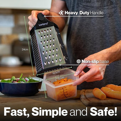 Lantana Cheese Grater for Kitchen with Container & Lid - Handheld Stainless Steel Box Food Shredder with Handle and 6 Essential Functions for Coarse, Medium, Fine, or Micro Grating/Shredding/Zesting - Image 4