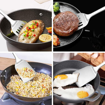 14-in Spatula Set, 18/0 Stianless Steel Heavy Duty Turner & Slotted Spatula, Kitchen Cooking Utensils Set, High Heat Resistant, Grilling Frying Serving Food, Pack of 2 - Image 5