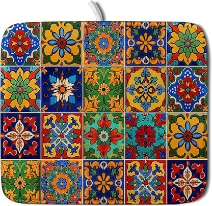 Mexican Tiles Dish Drying Mat for Kitchen Counter Absorbent Microfiber Dish Drying Pad Kitchen Gadgets Multi-use by Giwawa