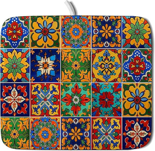 Mexican Tiles Dish Drying Mat for Kitchen Counter Absorbent Microfiber Dish Drying Pad Kitchen Gadgets Multi-use by Giwawa