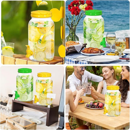 Uiifan 4 Pcs 1 Gallon Plastic Drink Dispenser for Parties Clear Plastic Beverage Dispenser Water jar with Spigot and Carrying Lid for Weddings Lemonade Juice Water Tea Beer, Yellow and Green