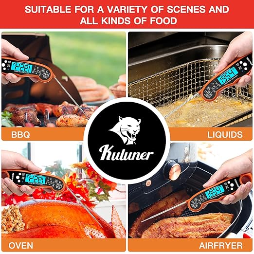 KULUNER TP-01 Waterproof Digital Instant Read Meat Thermometer with 4.6 Folding Probe Backlight Calibration Function for Cooking Food Candy, BBQ Grill, Liquids,Beef(Orange) - Image 3
