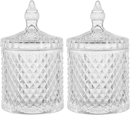 rejomiik Qtip Holder Glass Apothecary Jars with Lid Bathroom Accessories Vanity Organizers and Makeup Storage for Cotton Swabs, Makeup Sponges, Candy, Jewelry, 2 Pack Large Clear