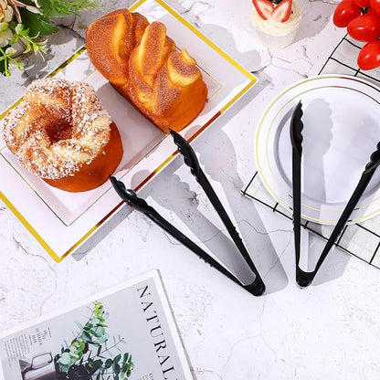 Mwellewm 12 Pc Serving Tongs 9 Inch Bulk Reusable or Disposable Plastic Tongs Heavy Duty Hard Plastic Serving Utensils Set Large Salad Tong for Kitchen Party Food Buffet Appetizer Catering(Black） - Image 8