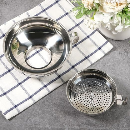 3 Piece Stainless Steel Canning Funnel Set with Strainer, Wide Mouth Mason Jar Funnels for Kitchen, Metal Funnel for Filling Bottles, Canning Supplies for Preserving, Dishwasher Safe
