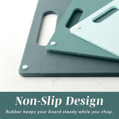 COOK WITH COLOR Non-Slip Cutting Board Set – Kitchen Essentials with Easy Grip Handle for Meat, Veggies, and Fruits, 3 Cutting Boards, Teal - Image 3