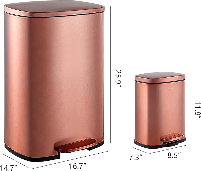 happimess HPM1006D Connor Rectangular 13-Gallon Trash Can with Soft-Close Lid and Free Mini Trash Can, Fingerprint Resistant, Modern, Minimalistic for Home, Kitchen, Office, Bathroom, Rose Gold - Image 4