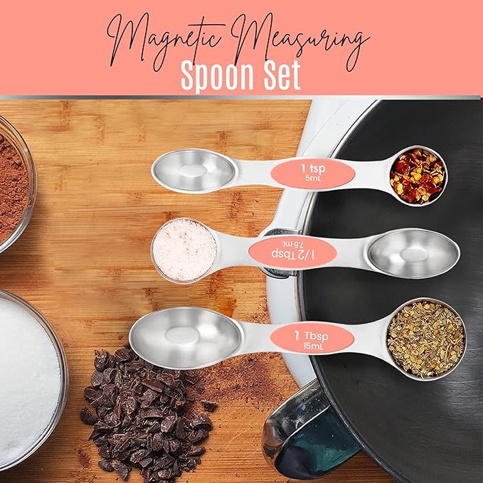 Magnetic Measuring Spoons Set of 9 Stainless Steel Dual-Sided Stackable Measuring Spoon Nesting Teaspoons Measuring Dry and Liquid Ingredients, Fits in Spice Jars Set of 9 (Peach) - Image 8