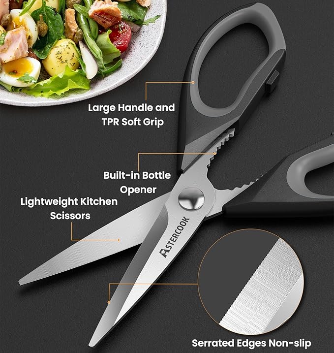 Astercook Kitchen Scissors All Purpose Heavy Duty,3 Pack Kitchen Shears Set,Stainless Steel Kitchen Gadgets for Cutting Food,Poultry,Meat,Vegetable,Herb Dishwasher Safe Utility Tools Home Gift - Image 6