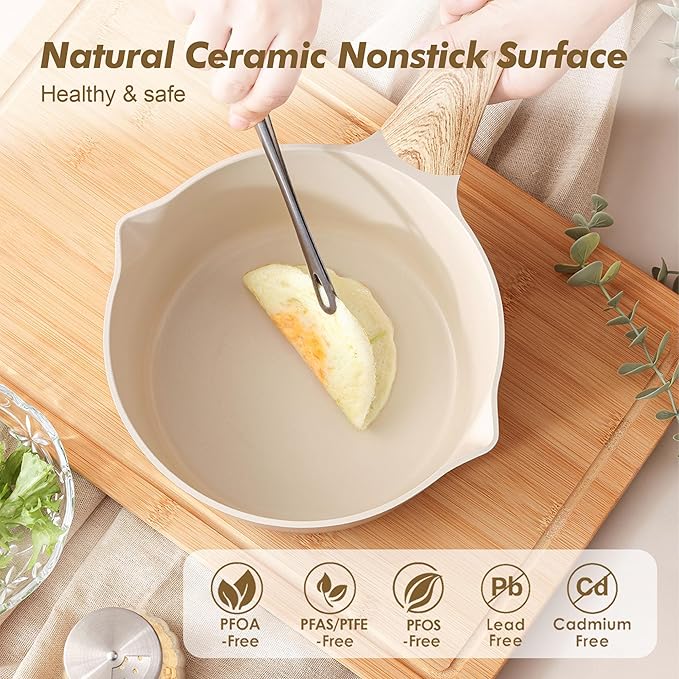 SENSARTE Ceramic Nonstick Sauce Pan with Lid, 2.0 Quart Small Saucepan, White Cooking Pot with Stay Cool Handle, Non toxic Kitchen Sauce Pot, Non stick Small Pot, Induction Pot, PFOA PTFE PFAS Free - Image 2