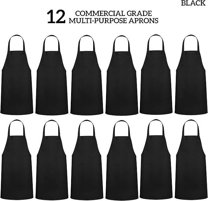 GREEN LIFESTYLE 12 Pack Bib Apron - Unisex Black Aprons, Machine Washable Aprons for Men and Women, Kitchen Cooking BBQ Bulk (Pack of 12, No Pockets, Black) - Image 3