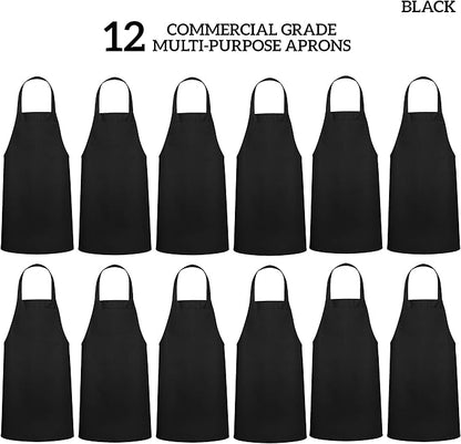 GREEN LIFESTYLE 12 Pack Bib Apron - Unisex Black Aprons, Machine Washable Aprons for Men and Women, Kitchen Cooking BBQ Bulk (Pack of 12, No Pockets, Black) - Image 3