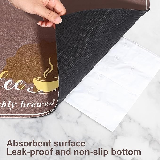 CooRug Absorbent Coffee Mat, Fashion Dish Drying Mat for Kitchen Counter Coffee Bar Accessories Espresso Machine Dish Rack 12" x 20" Brown - Image 8