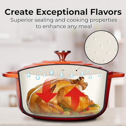 Zulay Kitchen 5 Quart Enameled Cast Iron Dutch Oven Pot with Lid – Premium Durability & Oven Safe up to 500°F – Heavy Duty Cookware Perfect for Bread Baking, Stews, Braising & Roasting – Orange - Image 4