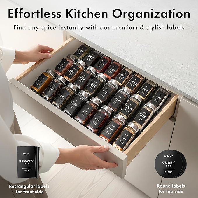 EDELHAUS Glass Spice Jars with Labels and Steel Lids (24 x 4oz) Spice Containers with 240 Label, Steel Funnel, Shaker Inserts, Empty Square Seasoning Organizer for Spice Rack, Cabinet, Drawer - Image 3