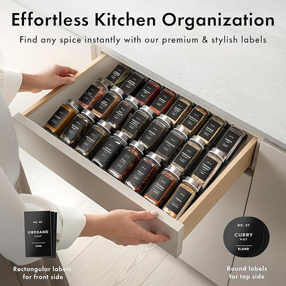 EDELHAUS Glass Spice Jars with Labels and Steel Lids (24 x 4oz) Spice Containers with 240 Label, Steel Funnel, Shaker Inserts, Empty Square Seasoning Organizer for Spice Rack, Cabinet, Drawer - Image 3