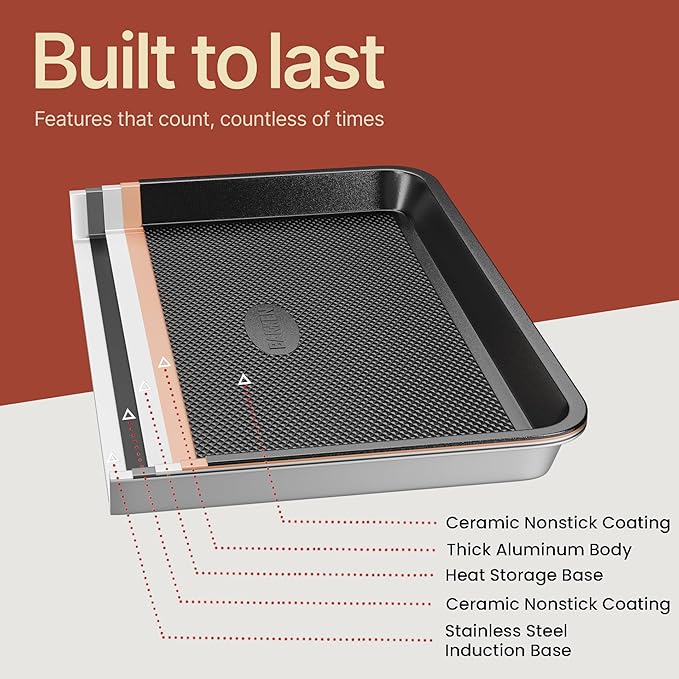 BAKKEN Kitchen Baking Pans - Small, Medium, and Large Cookie Pan (13.58×9.65, 15.75×11, 17.91×12.60), Nonstick, Diamond Texture Bottom, PFOA, PFOS, PTFE Free, Oven Safe Tray (450°F), Pack of 3, Gray - Image 9